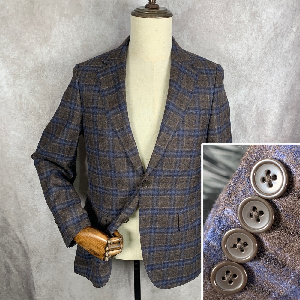 Reda Blazer Jacket Men 38R Brown Windowpane Sport Coat Unlined Wool Plaid Suit